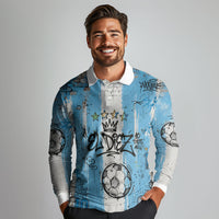 El Diez Argentina GOAT 10 Football Long Sleeve Polo Shirt Goat Mascot King Crown Graffiti Art