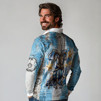 El Diez Argentina GOAT 10 Football Long Sleeve Polo Shirt Goat Mascot King Crown Graffiti Art