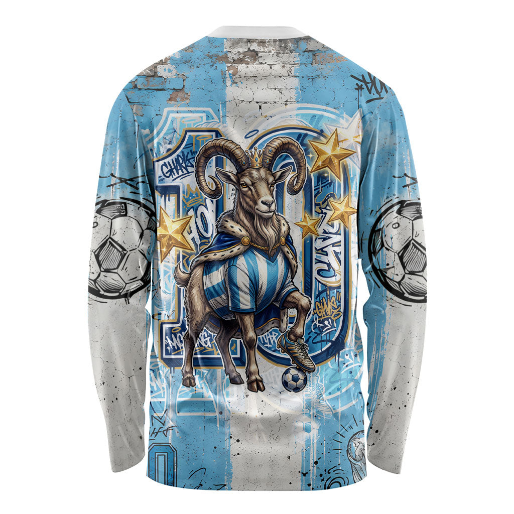 El Diez Argentina GOAT 10 Football Long Sleeve Shirt Goat Mascot King Crown Graffiti Art