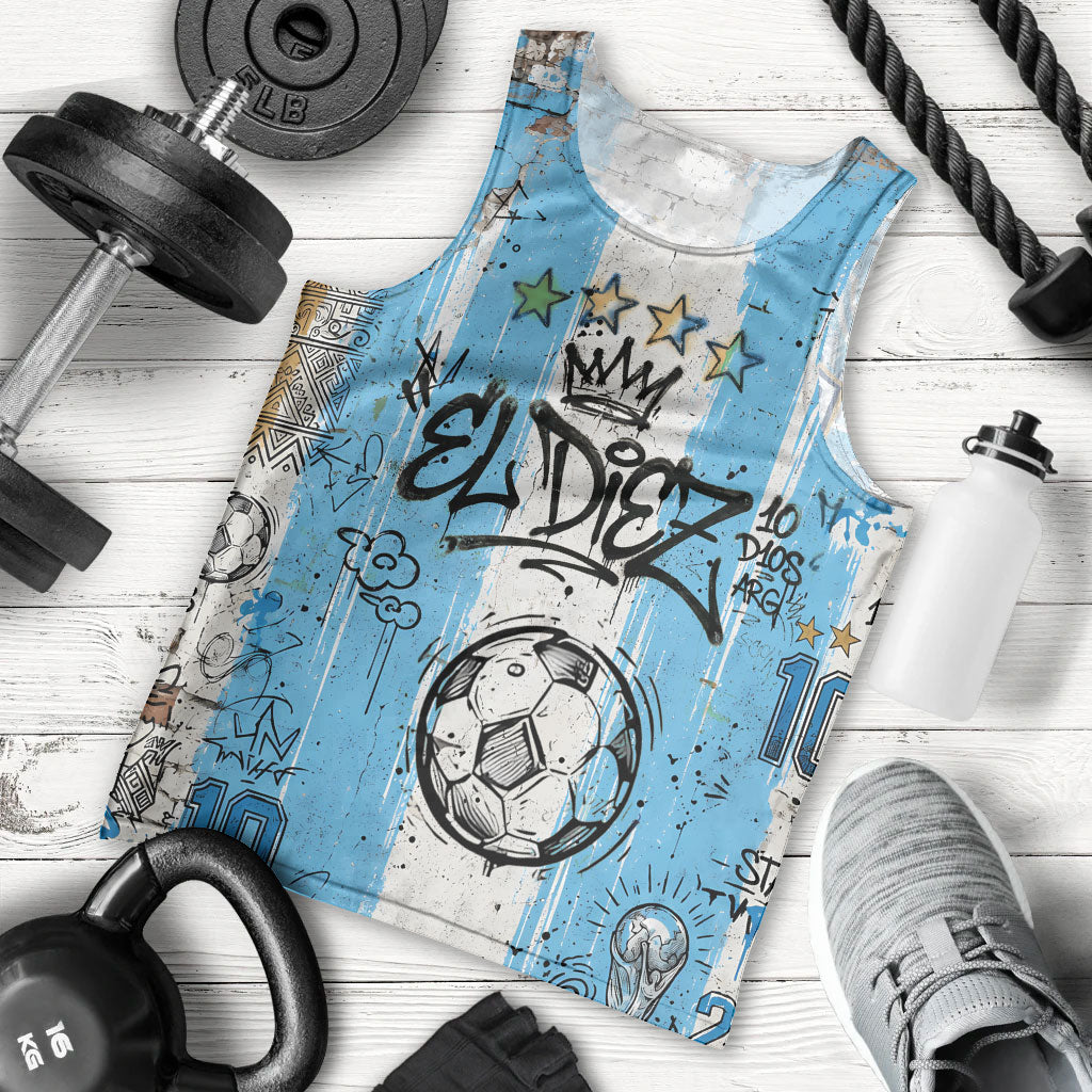 El Diez Argentina GOAT 10 Football Men Tank Top Goat Mascot King Crown Graffiti Art