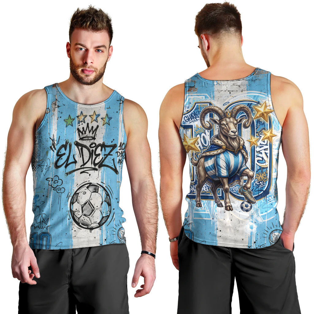 El Diez Argentina GOAT 10 Football Men Tank Top Goat Mascot King Crown Graffiti Art