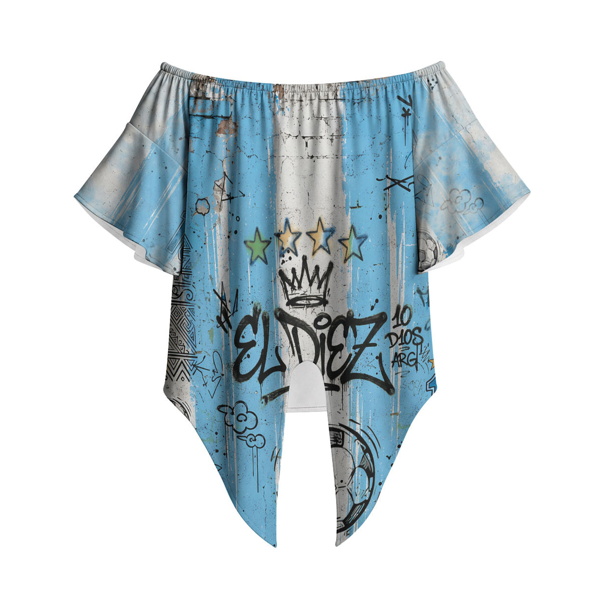 El Diez Argentina GOAT 10 Football Off Shoulder Wrap Waist Top Goat Mascot King Crown Graffiti Art