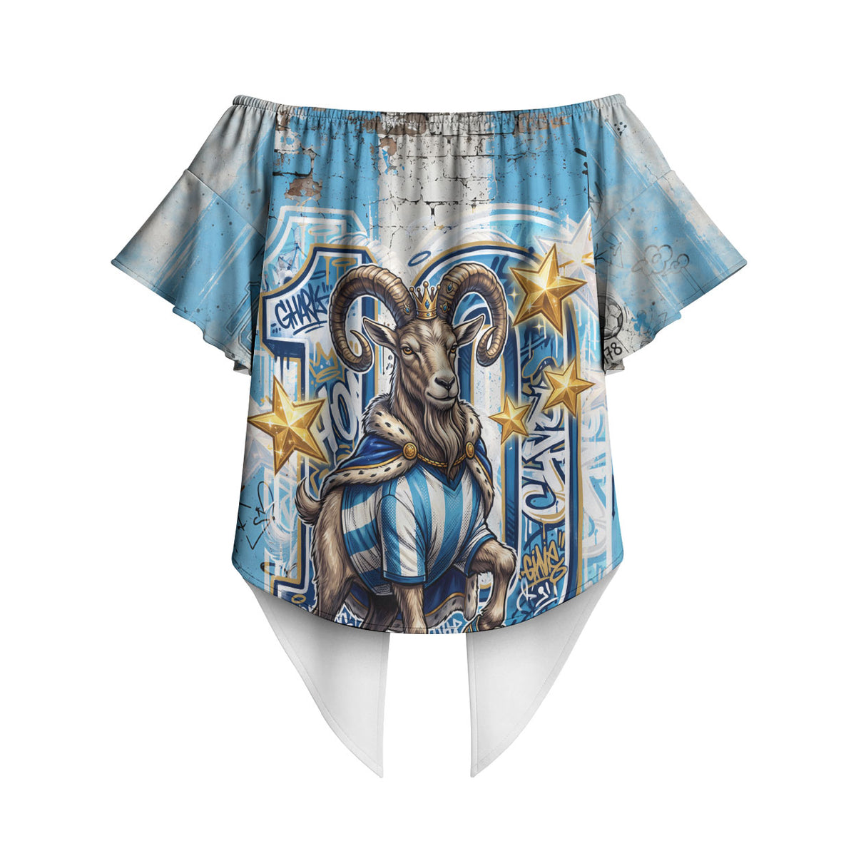 El Diez Argentina GOAT 10 Football Off Shoulder Wrap Waist Top Goat Mascot King Crown Graffiti Art