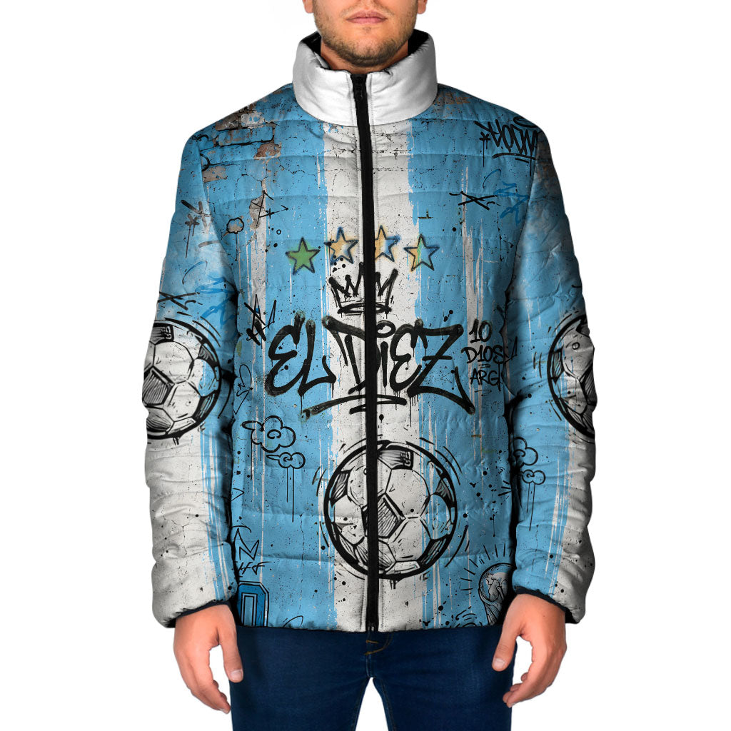 El Diez Argentina GOAT 10 Football Padded Jacket Goat Mascot King Crown Graffiti Art
