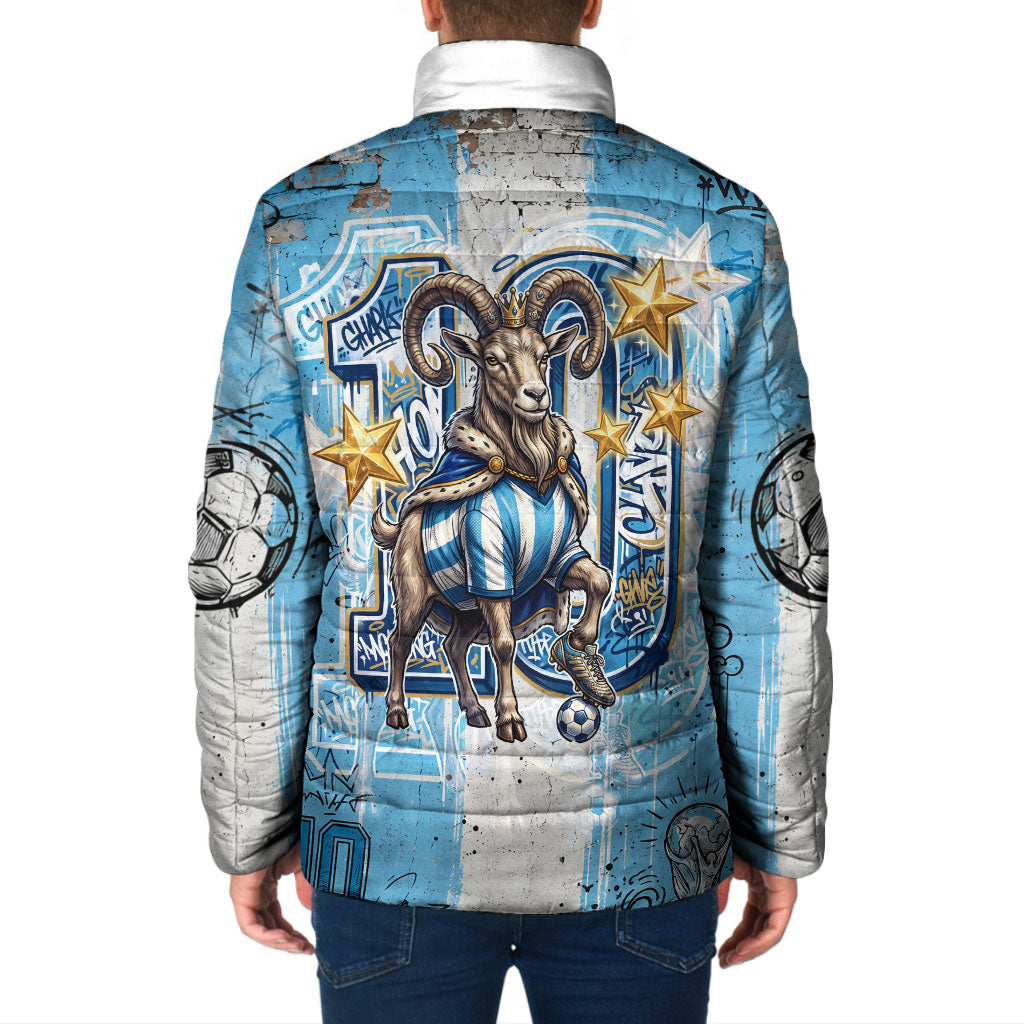El Diez Argentina GOAT 10 Football Padded Jacket Goat Mascot King Crown Graffiti Art