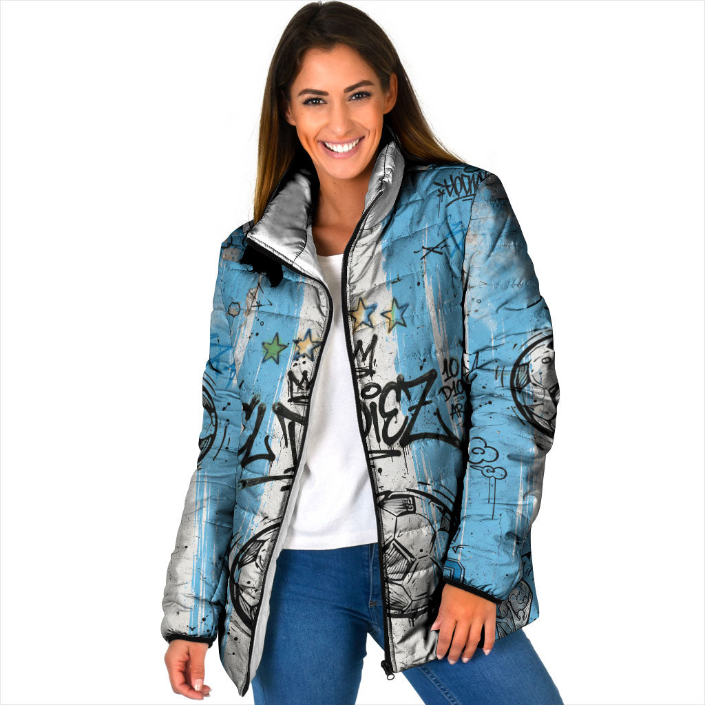 El Diez Argentina GOAT 10 Football Padded Jacket Goat Mascot King Crown Graffiti Art