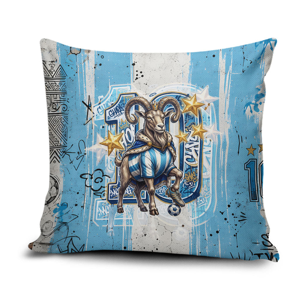 El Diez Argentina GOAT 10 Football Pillow Cover Goat Mascot King Crown Graffiti Art
