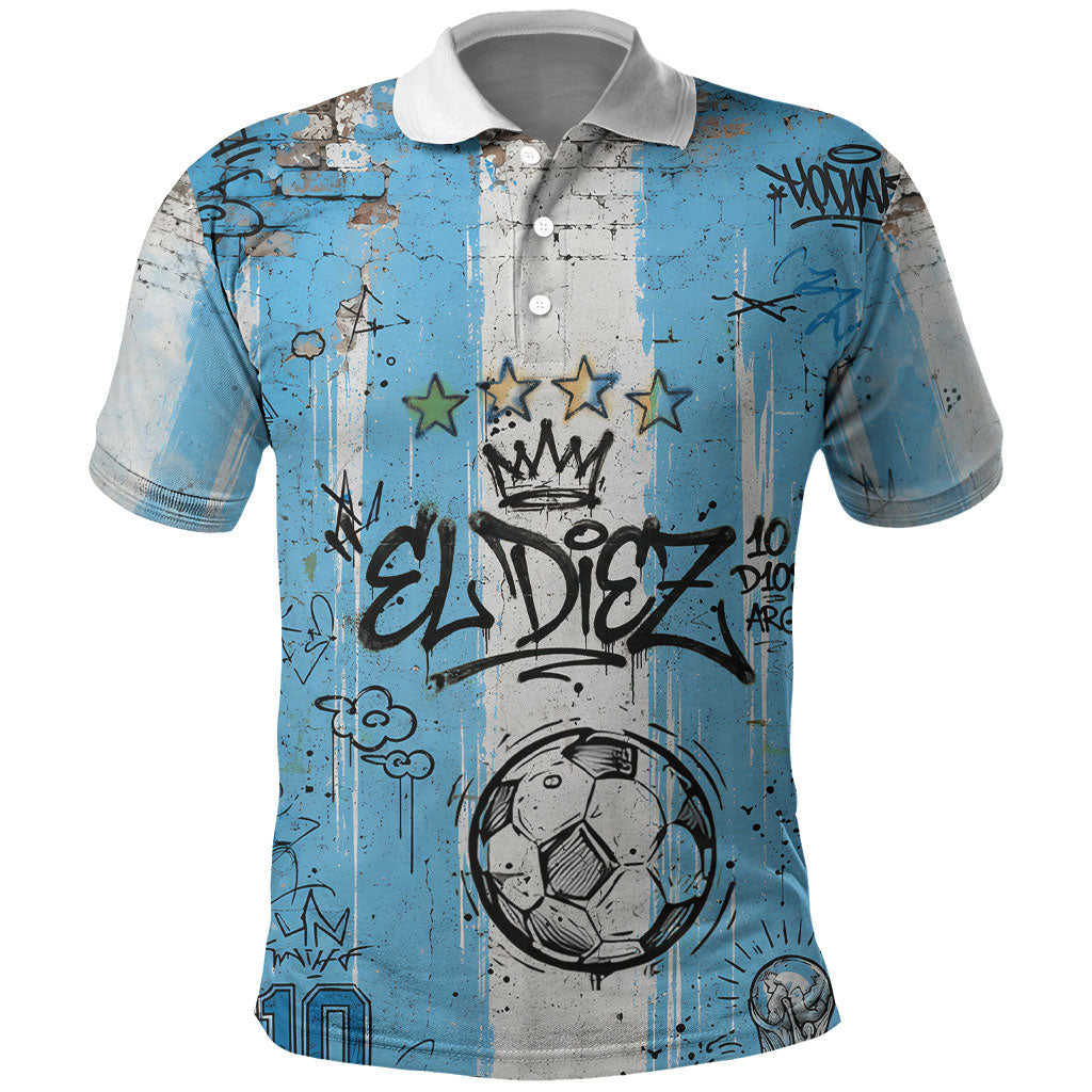 El Diez Argentina GOAT 10 Football Polo Shirt Goat Mascot King Crown Graffiti Art