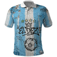 El Diez Argentina GOAT 10 Football Polo Shirt Goat Mascot King Crown Graffiti Art