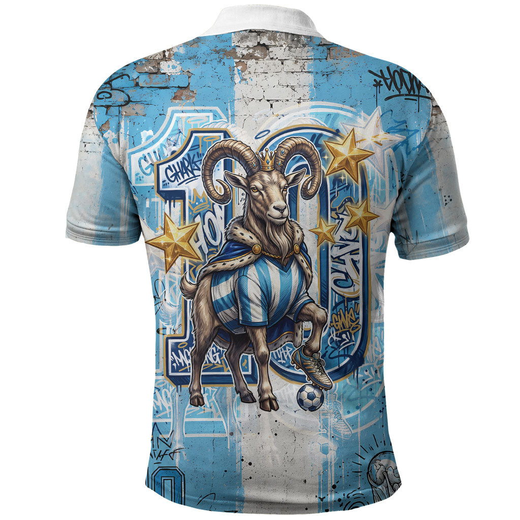 El Diez Argentina GOAT 10 Football Polo Shirt Goat Mascot King Crown Graffiti Art