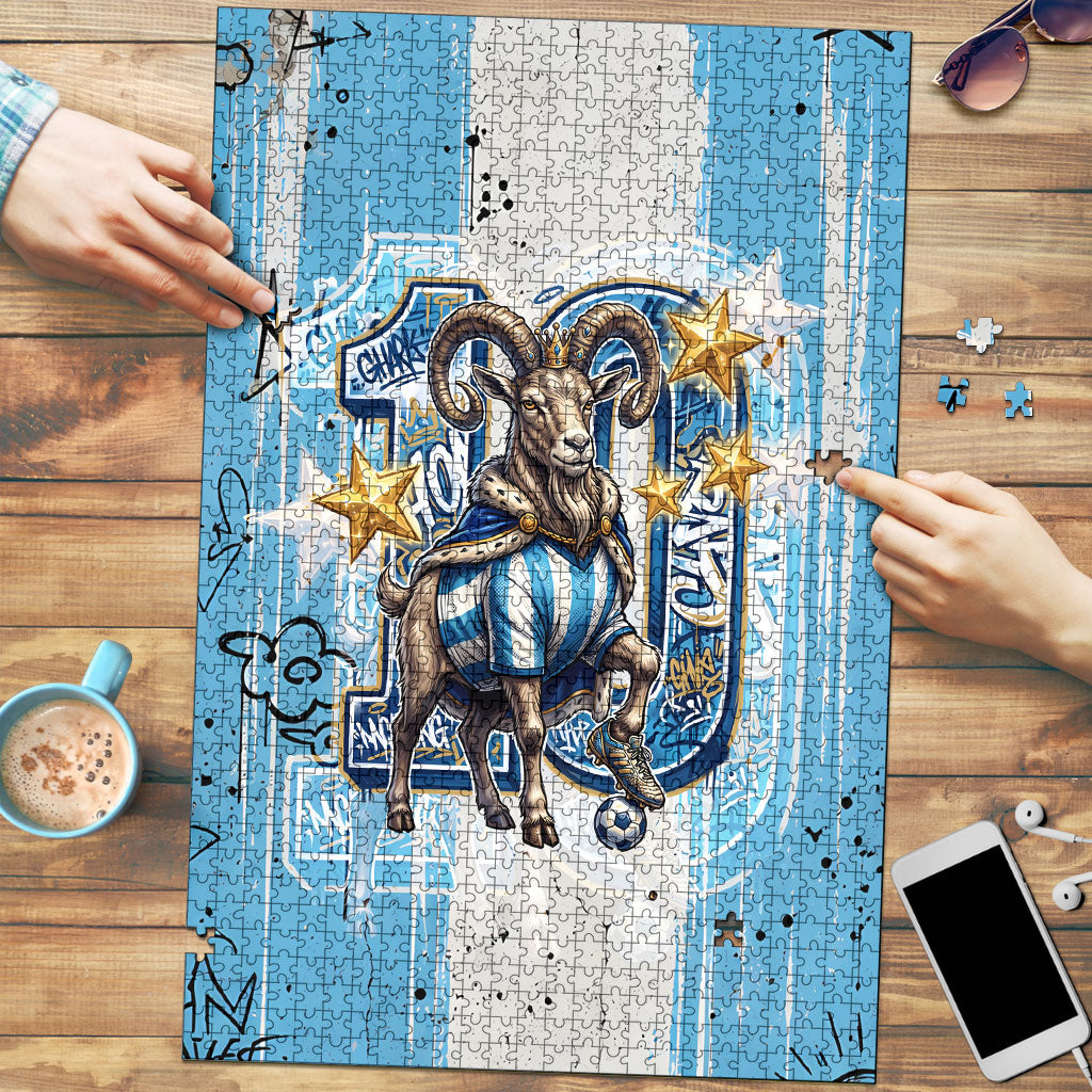 El Diez Argentina GOAT 10 Football Puzzle Goat Mascot King Crown Graffiti Art