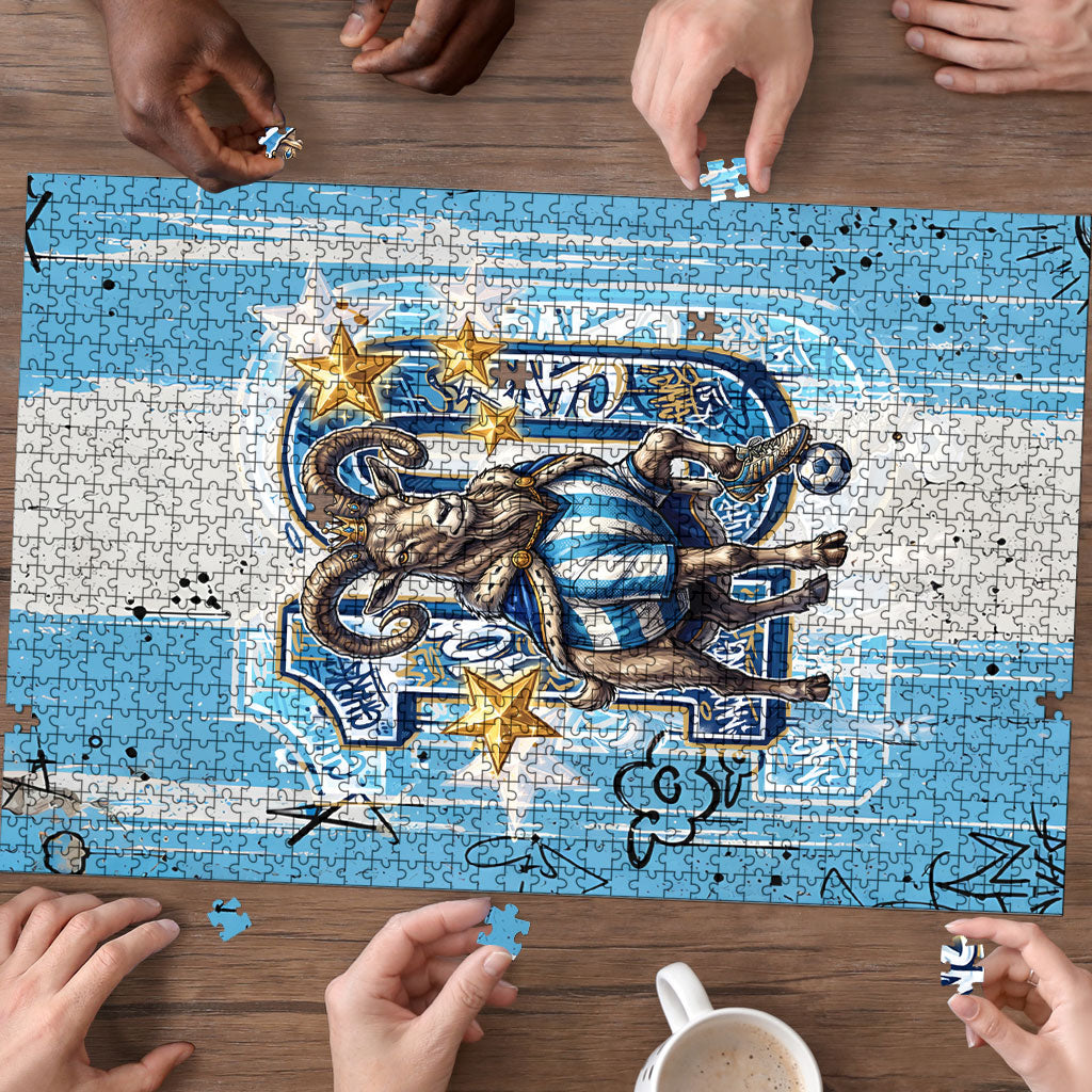 El Diez Argentina GOAT 10 Football Puzzle Goat Mascot King Crown Graffiti Art
