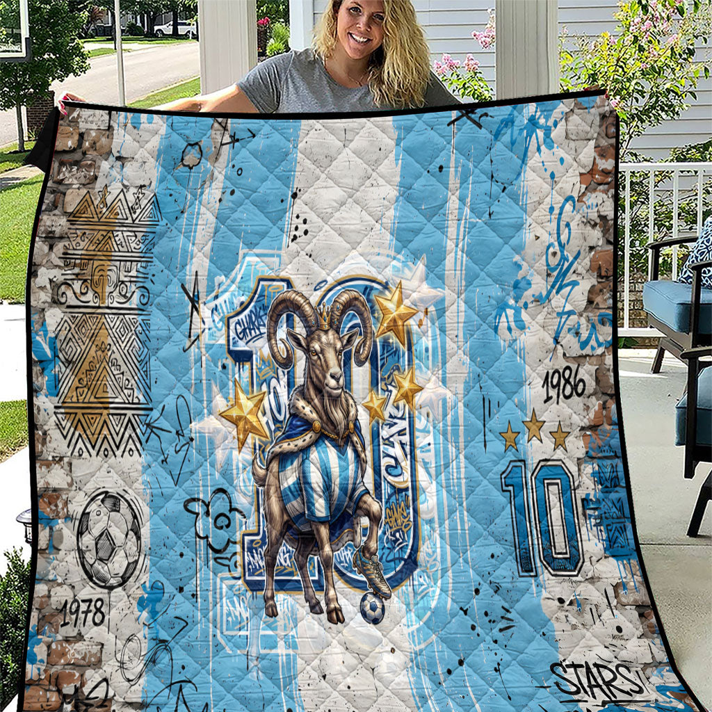 El Diez Argentina GOAT 10 Football Quilt Goat Mascot King Crown Graffiti Art