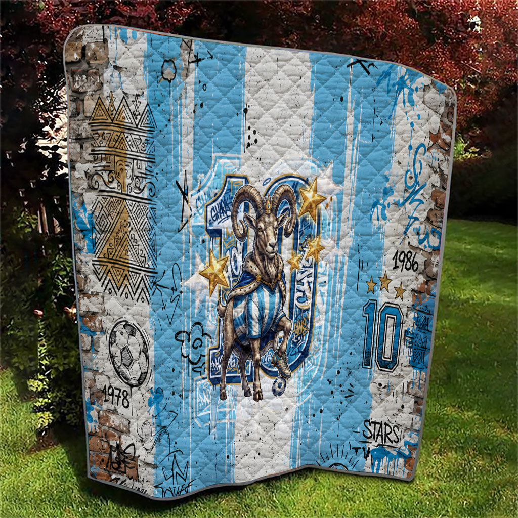El Diez Argentina GOAT 10 Football Quilt Goat Mascot King Crown Graffiti Art