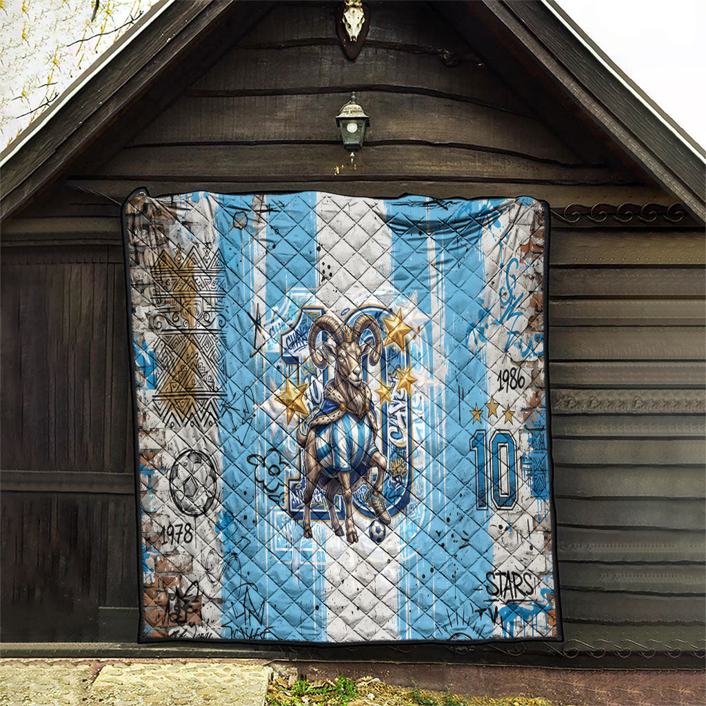 El Diez Argentina GOAT 10 Football Quilt Goat Mascot King Crown Graffiti Art
