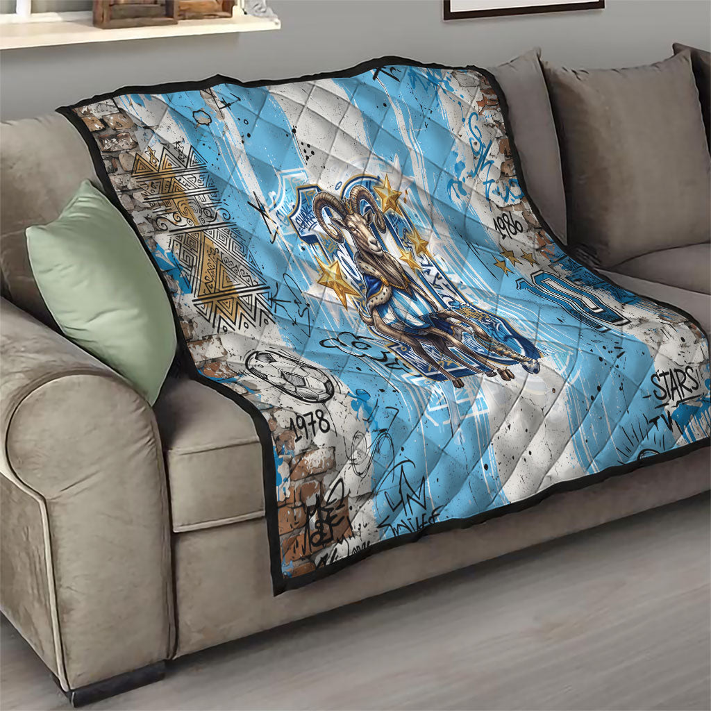 El Diez Argentina GOAT 10 Football Quilt Goat Mascot King Crown Graffiti Art