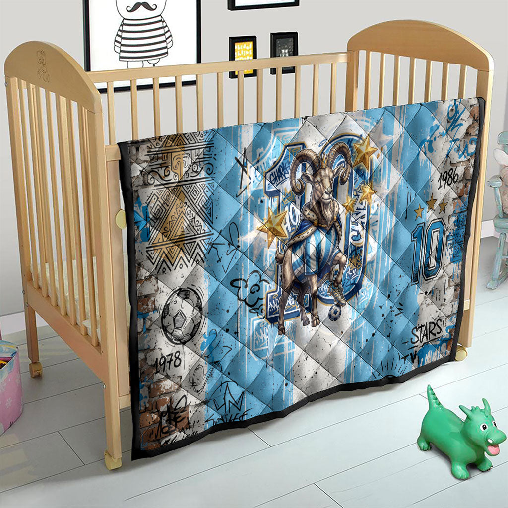 El Diez Argentina GOAT 10 Football Quilt Goat Mascot King Crown Graffiti Art