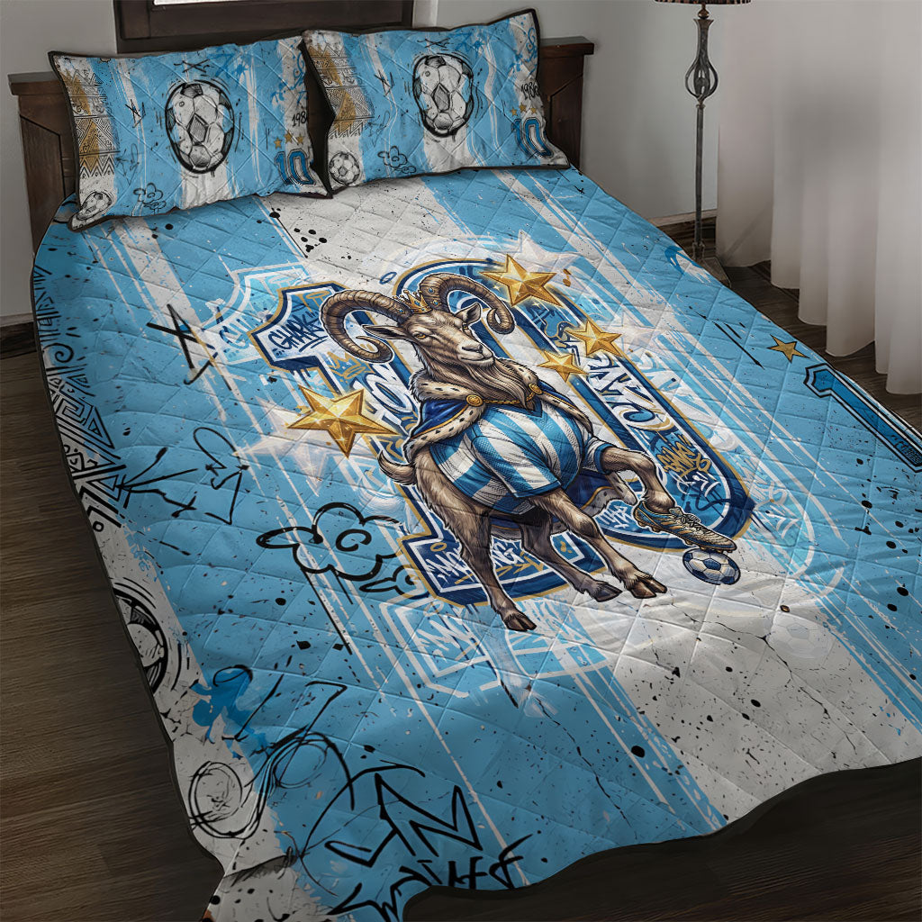 El Diez Argentina GOAT 10 Football Quilt Bed Set Goat Mascot King Crown Graffiti Art