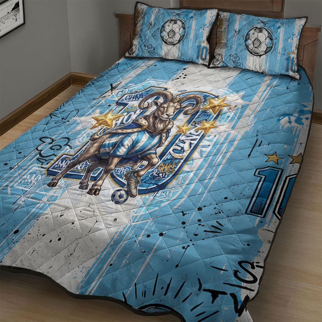 El Diez Argentina GOAT 10 Football Quilt Bed Set Goat Mascot King Crown Graffiti Art