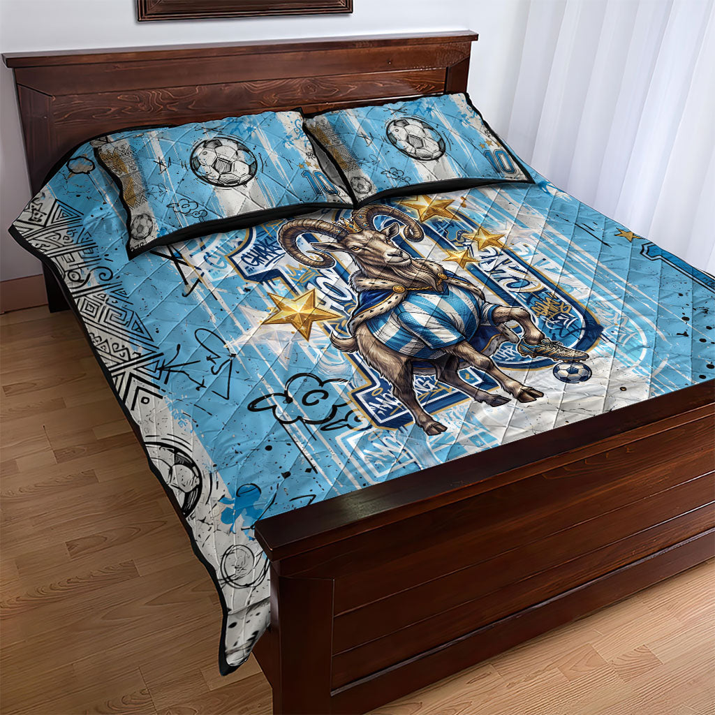 El Diez Argentina GOAT 10 Football Quilt Bed Set Goat Mascot King Crown Graffiti Art