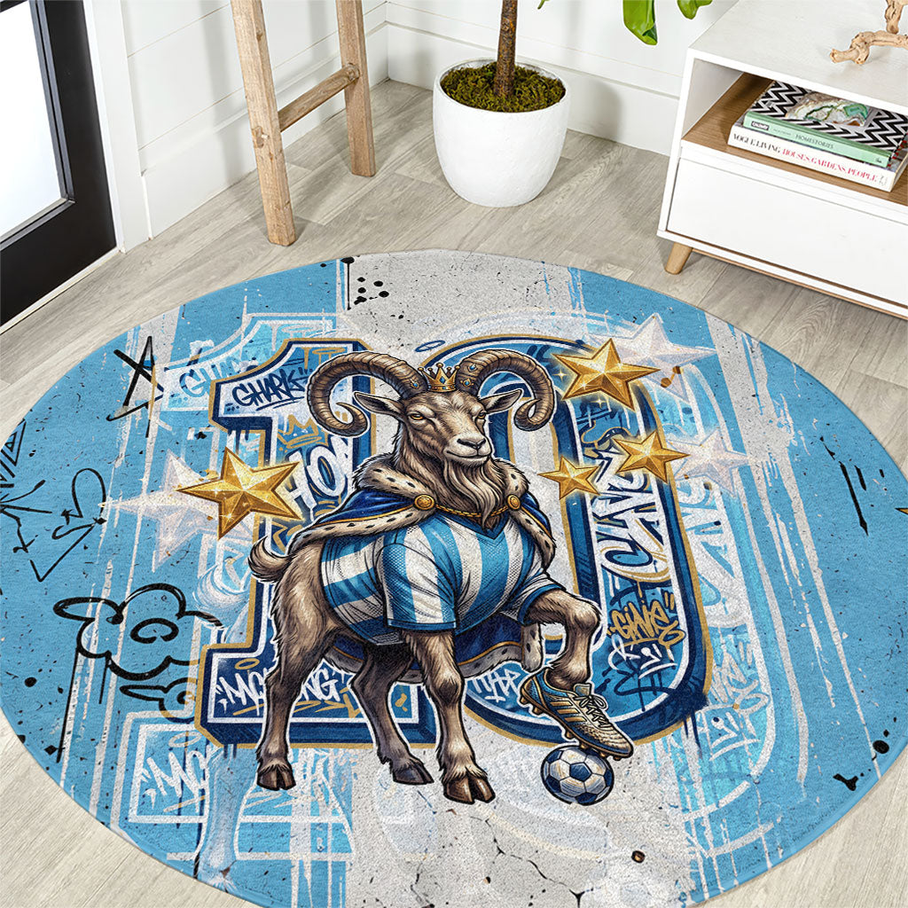 El Diez Argentina GOAT 10 Football Round Carpet Goat Mascot King Crown Graffiti Art
