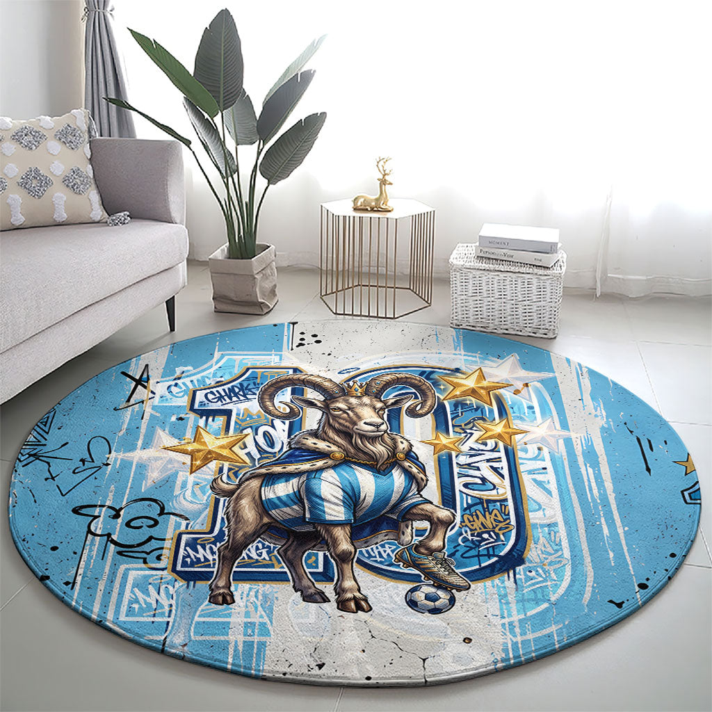 El Diez Argentina GOAT 10 Football Round Carpet Goat Mascot King Crown Graffiti Art