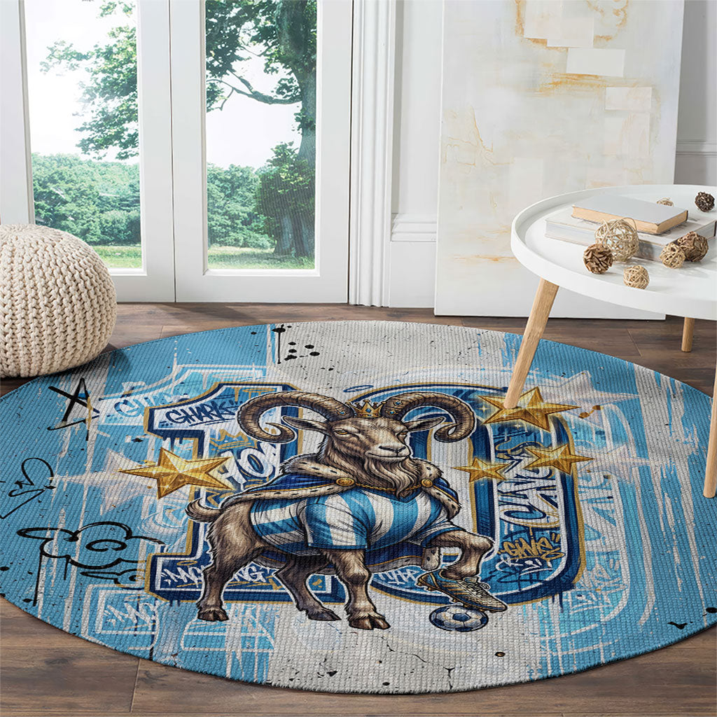 El Diez Argentina GOAT 10 Football Round Carpet Goat Mascot King Crown Graffiti Art