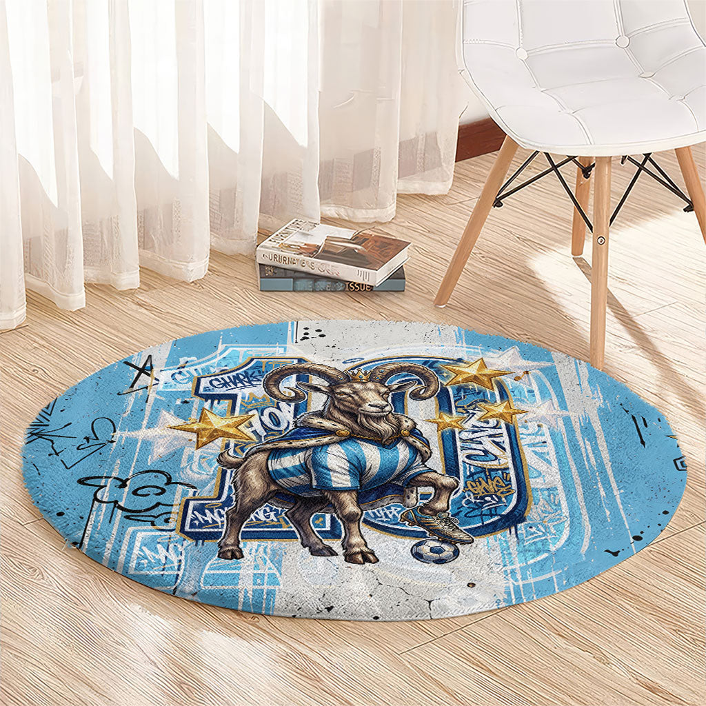 El Diez Argentina GOAT 10 Football Round Carpet Goat Mascot King Crown Graffiti Art