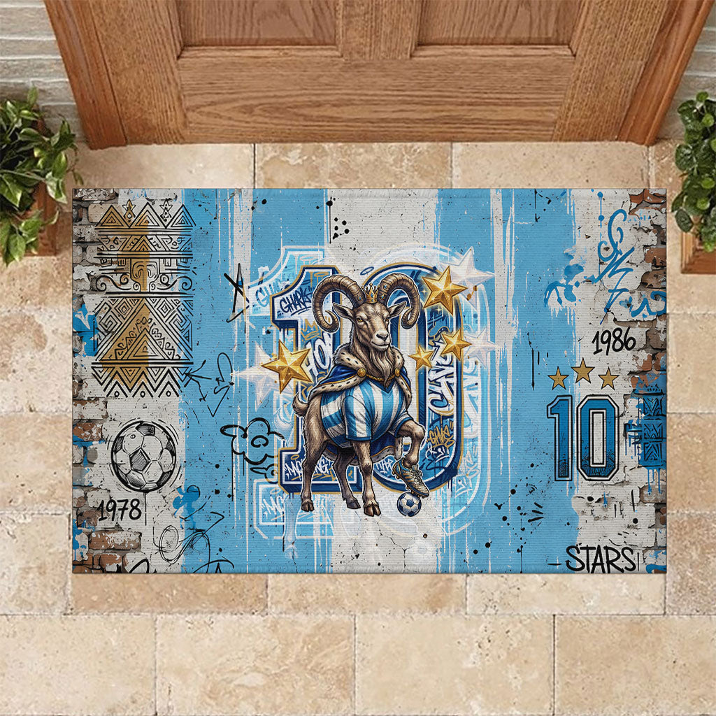 El Diez Argentina GOAT 10 Football Rubber Doormat Goat Mascot King Crown Graffiti Art