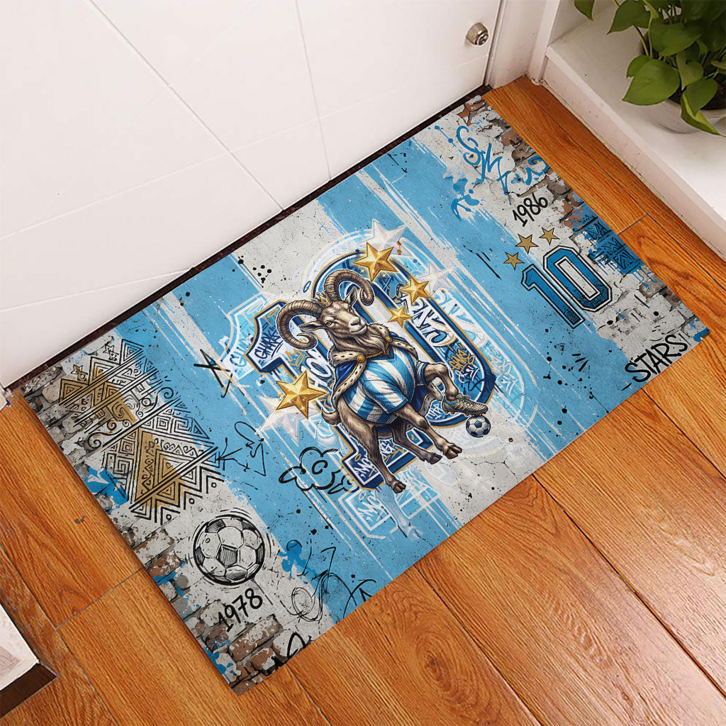El Diez Argentina GOAT 10 Football Rubber Doormat Goat Mascot King Crown Graffiti Art