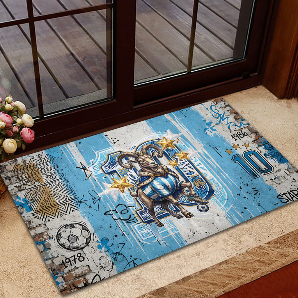 El Diez Argentina GOAT 10 Football Rubber Doormat Goat Mascot King Crown Graffiti Art