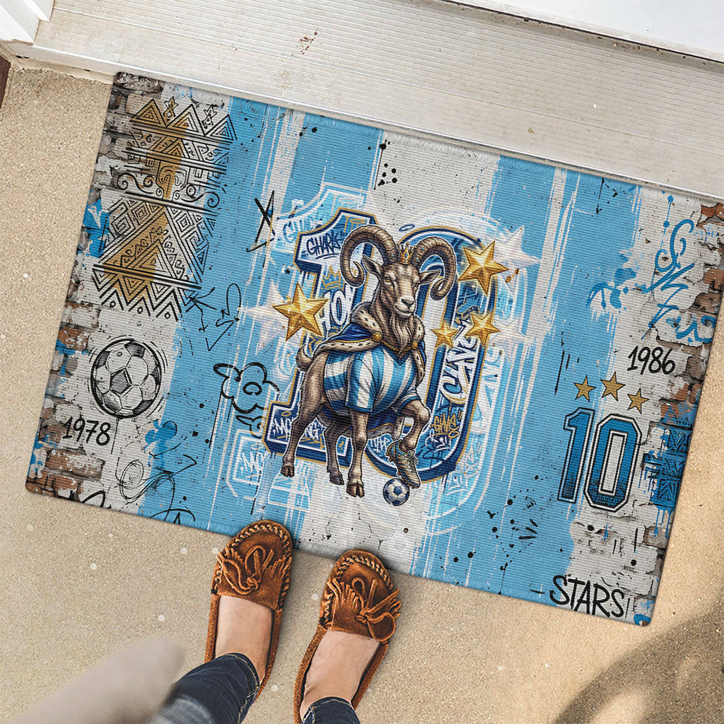 El Diez Argentina GOAT 10 Football Rubber Doormat Goat Mascot King Crown Graffiti Art