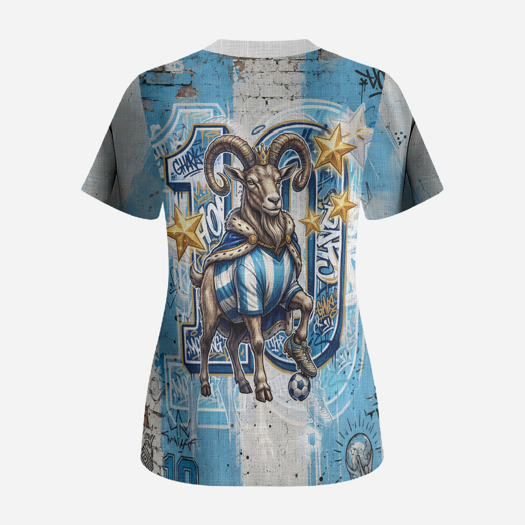 El Diez Argentina GOAT 10 Football Scrub Top Goat Mascot King Crown Graffiti Art
