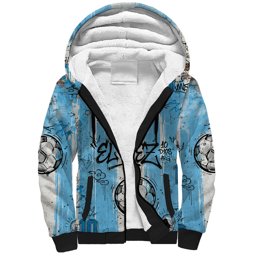 El Diez Argentina GOAT 10 Football Sherpa Hoodie Goat Mascot King Crown Graffiti Art