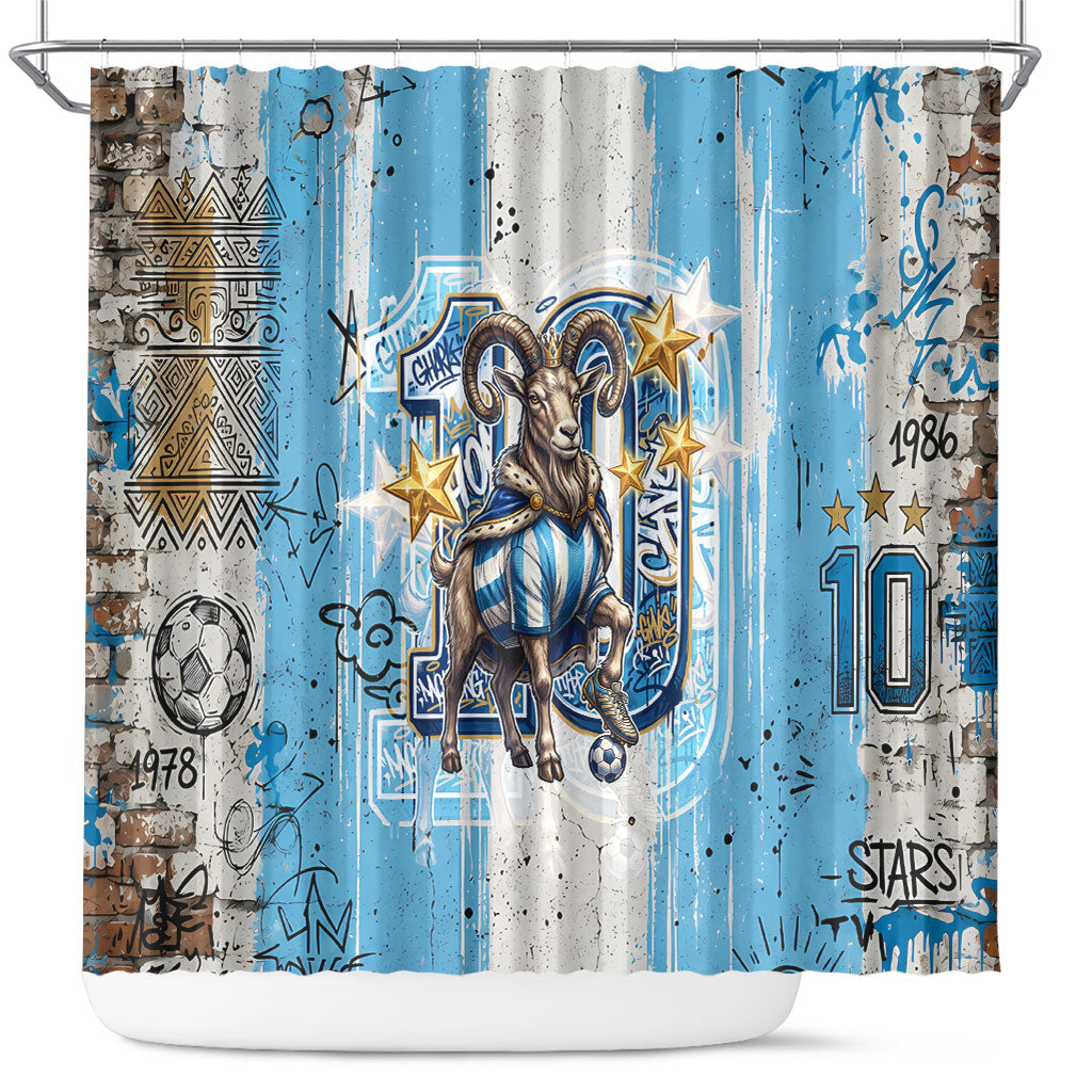 El Diez Argentina GOAT 10 Football Shower Curtain Goat Mascot King Crown Graffiti Art