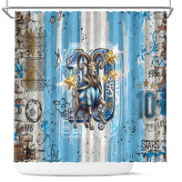 El Diez Argentina GOAT 10 Football Shower Curtain Goat Mascot King Crown Graffiti Art