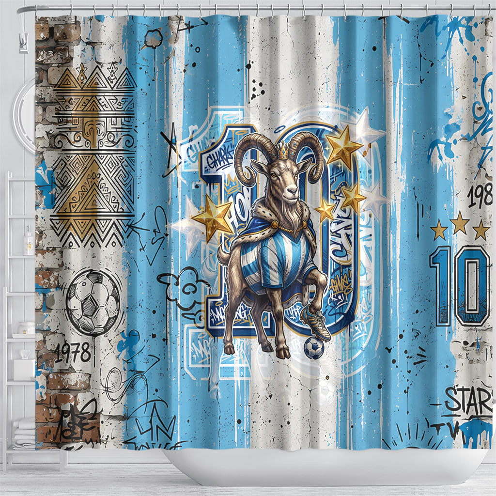 El Diez Argentina GOAT 10 Football Shower Curtain Goat Mascot King Crown Graffiti Art