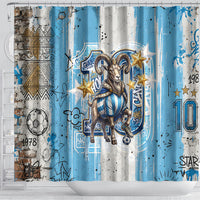 El Diez Argentina GOAT 10 Football Shower Curtain Goat Mascot King Crown Graffiti Art