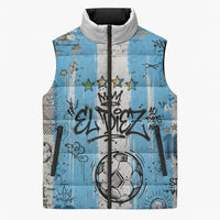 El Diez Argentina GOAT 10 Football Sleeveless Puffer Jacket Goat Mascot King Crown Graffiti Art