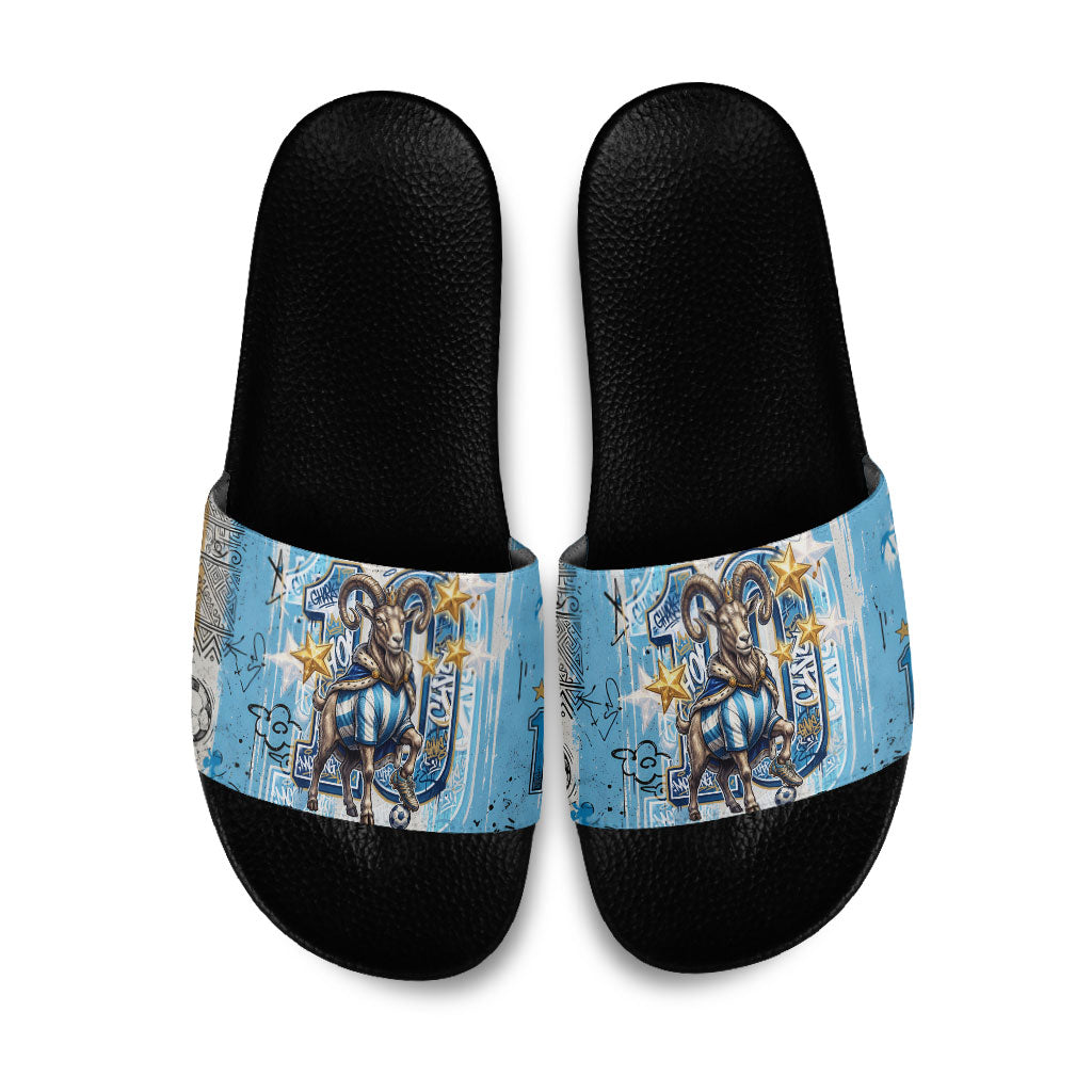 El Diez Argentina GOAT 10 Football Slide Sandals Goat Mascot King Crown Graffiti Art