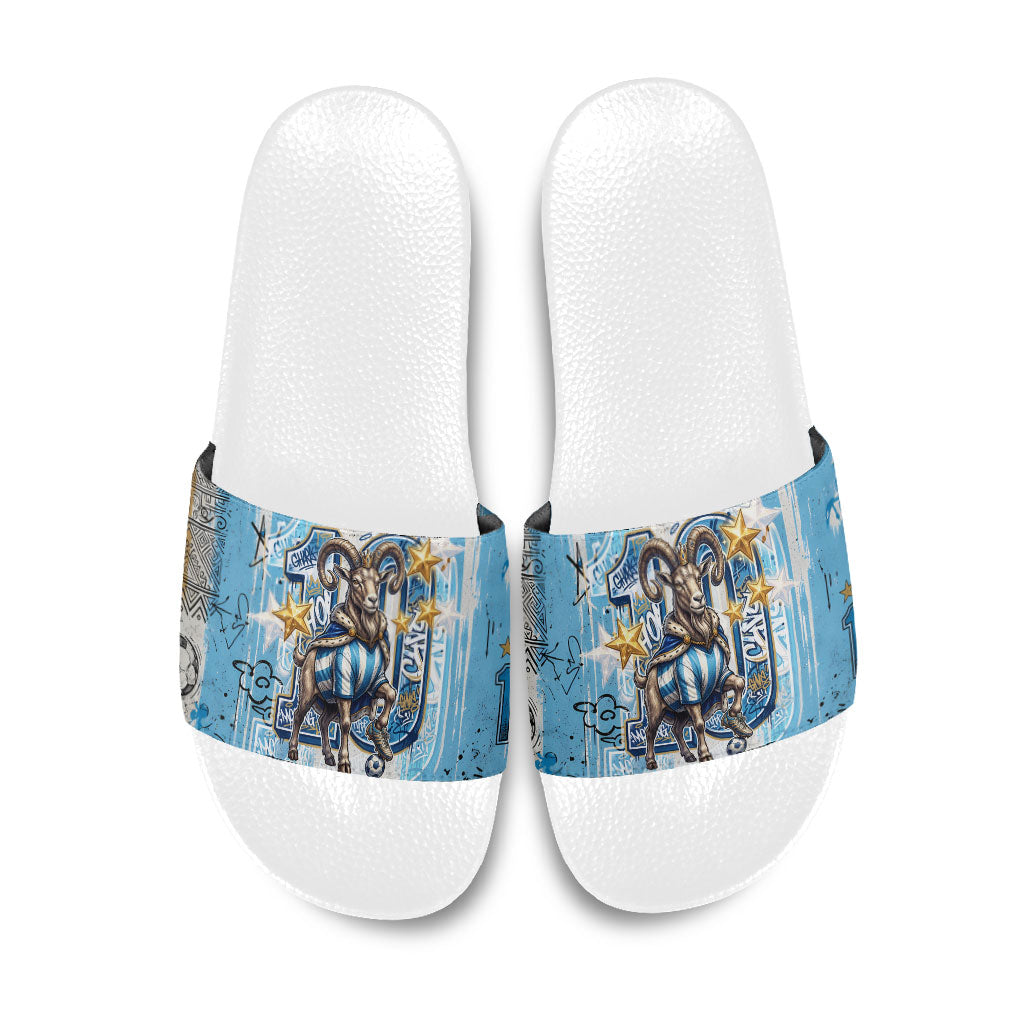El Diez Argentina GOAT 10 Football Slide Sandals Goat Mascot King Crown Graffiti Art