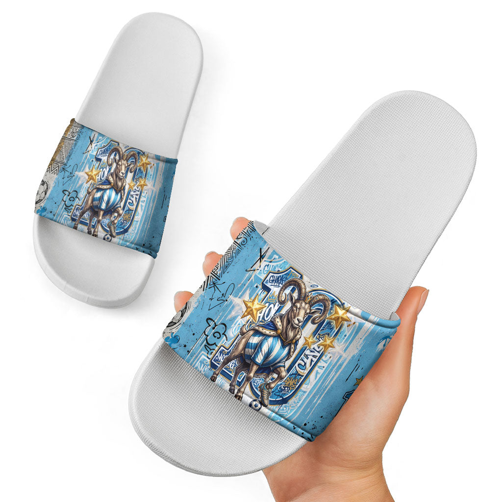 El Diez Argentina GOAT 10 Football Slide Sandals Goat Mascot King Crown Graffiti Art