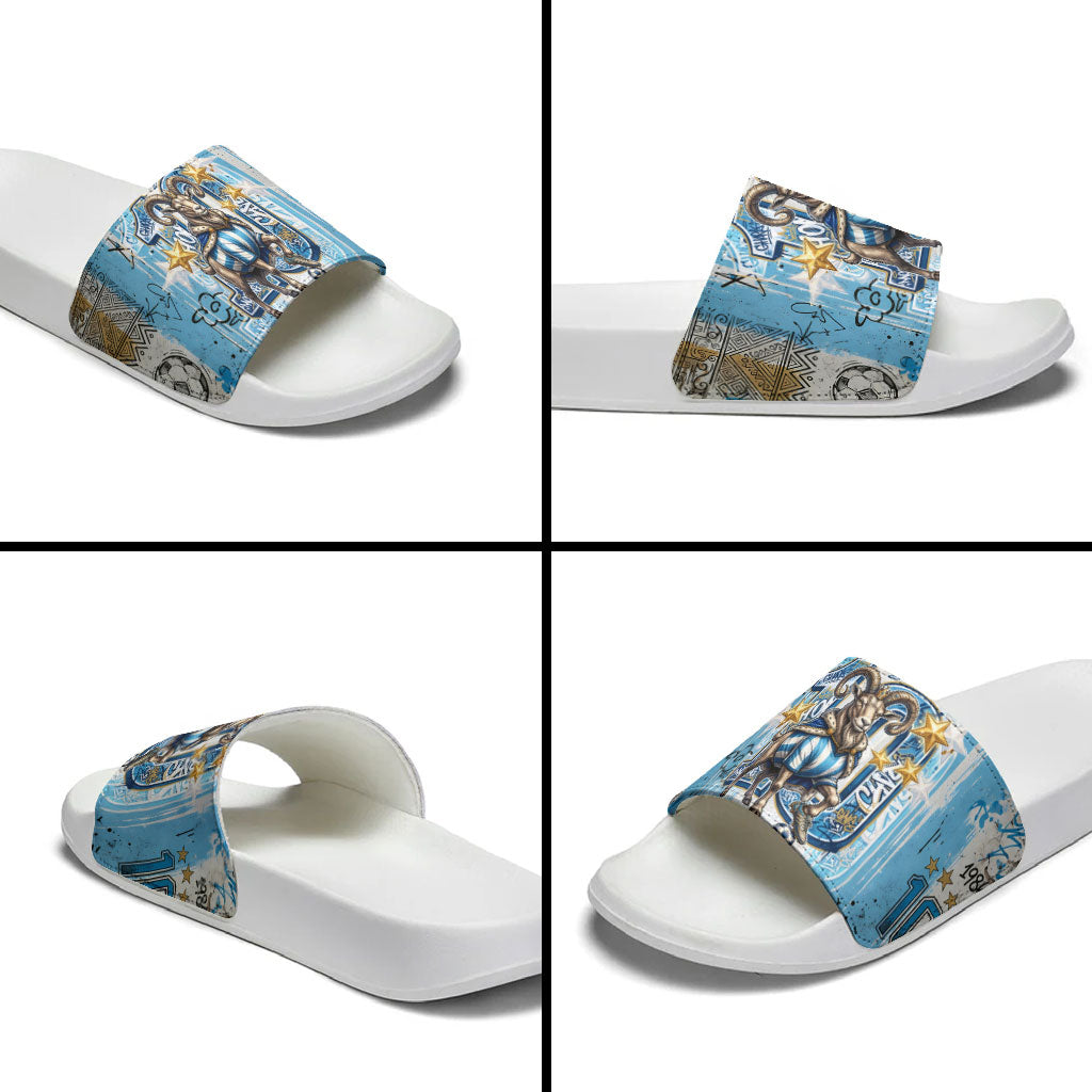 El Diez Argentina GOAT 10 Football Slide Sandals Goat Mascot King Crown Graffiti Art