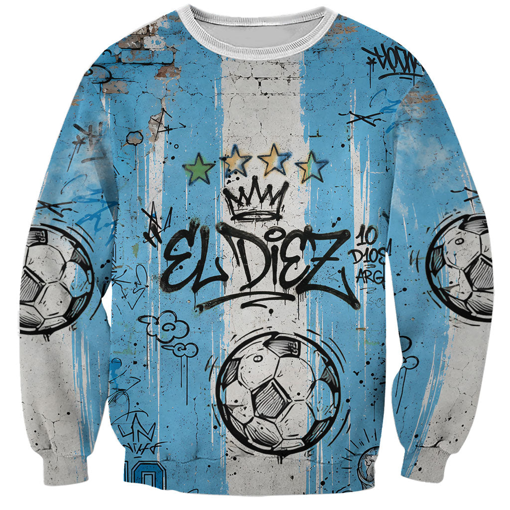 El Diez Argentina GOAT 10 Football Sweatshirt Goat Mascot King Crown Graffiti Art