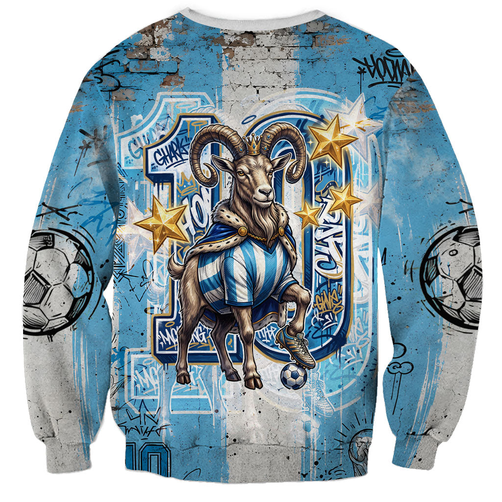 El Diez Argentina GOAT 10 Football Sweatshirt Goat Mascot King Crown Graffiti Art