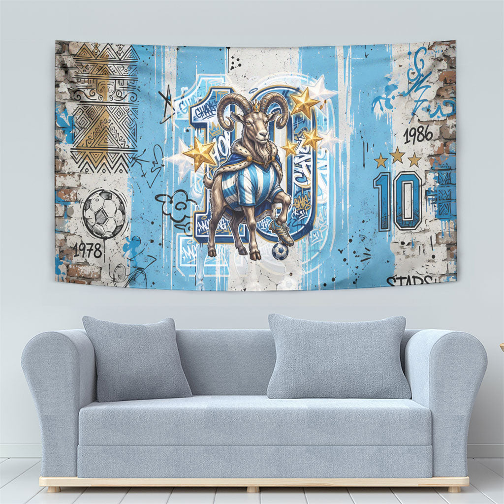 El Diez Argentina GOAT 10 Football Tapestry Goat Mascot King Crown Graffiti Art