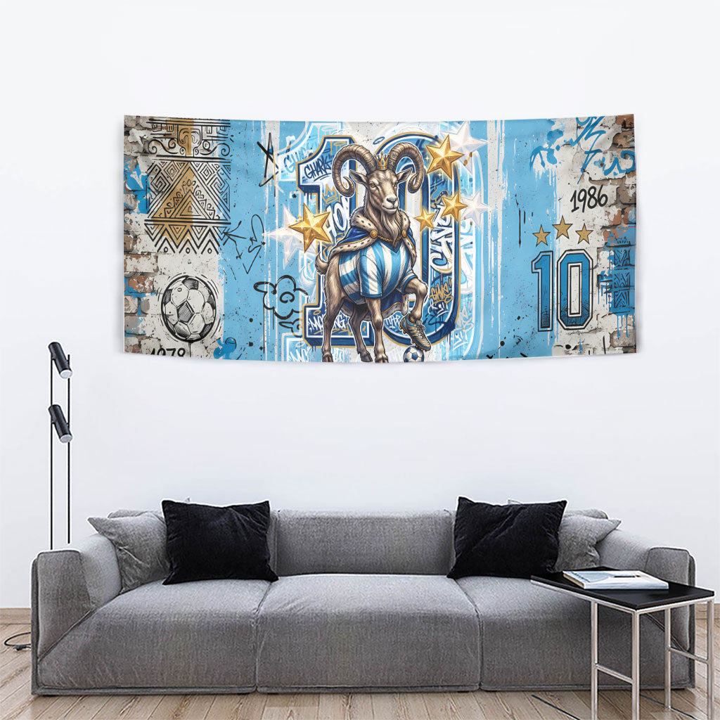 El Diez Argentina GOAT 10 Football Tapestry Goat Mascot King Crown Graffiti Art