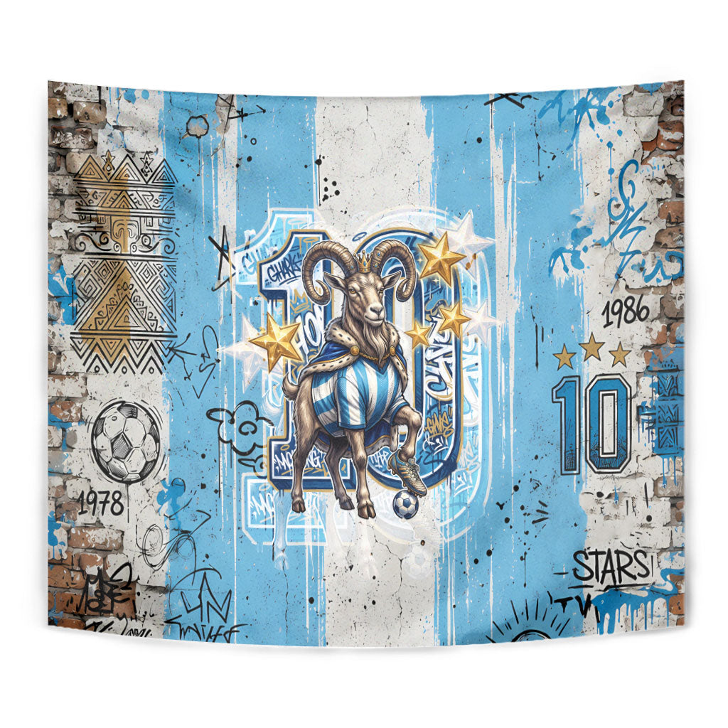 El Diez Argentina GOAT 10 Football Tapestry Goat Mascot King Crown Graffiti Art