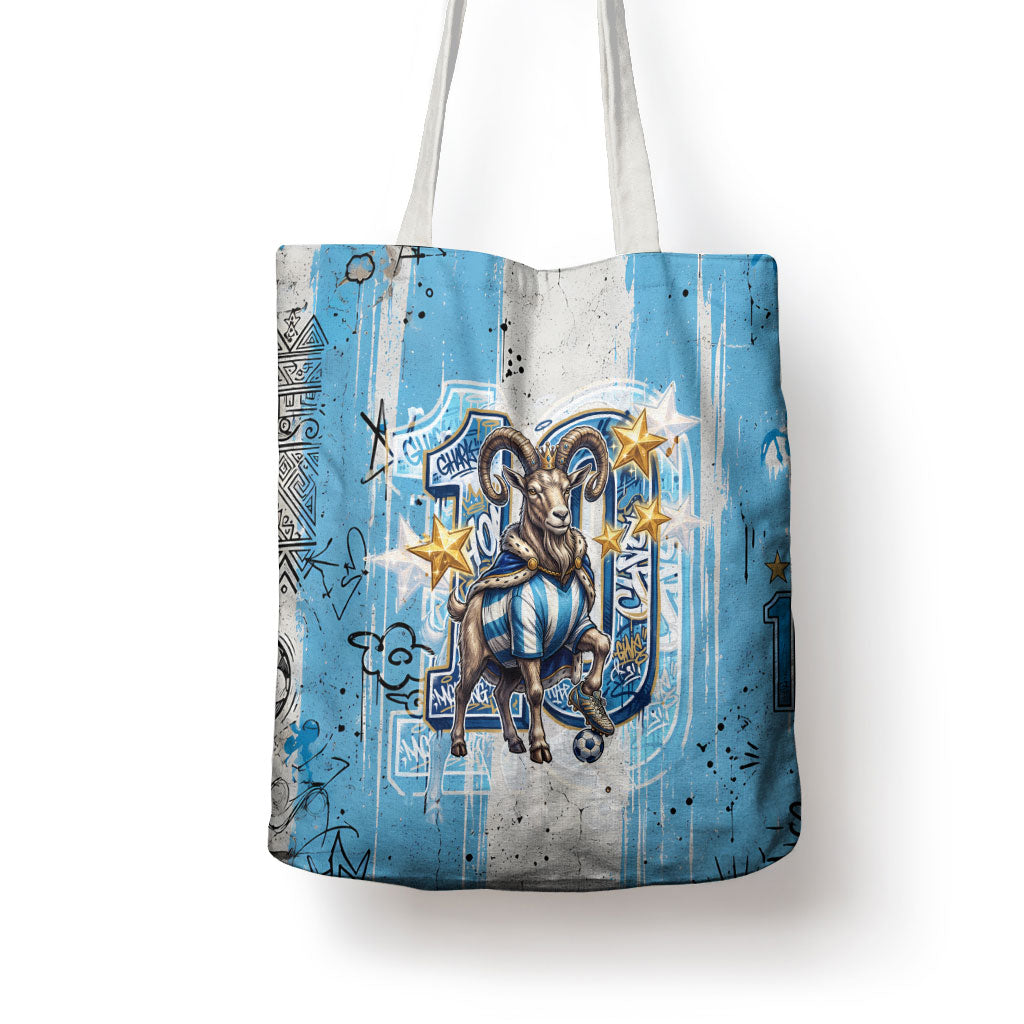 El Diez Argentina GOAT 10 Football Tote Bag Goat Mascot King Crown Graffiti Art