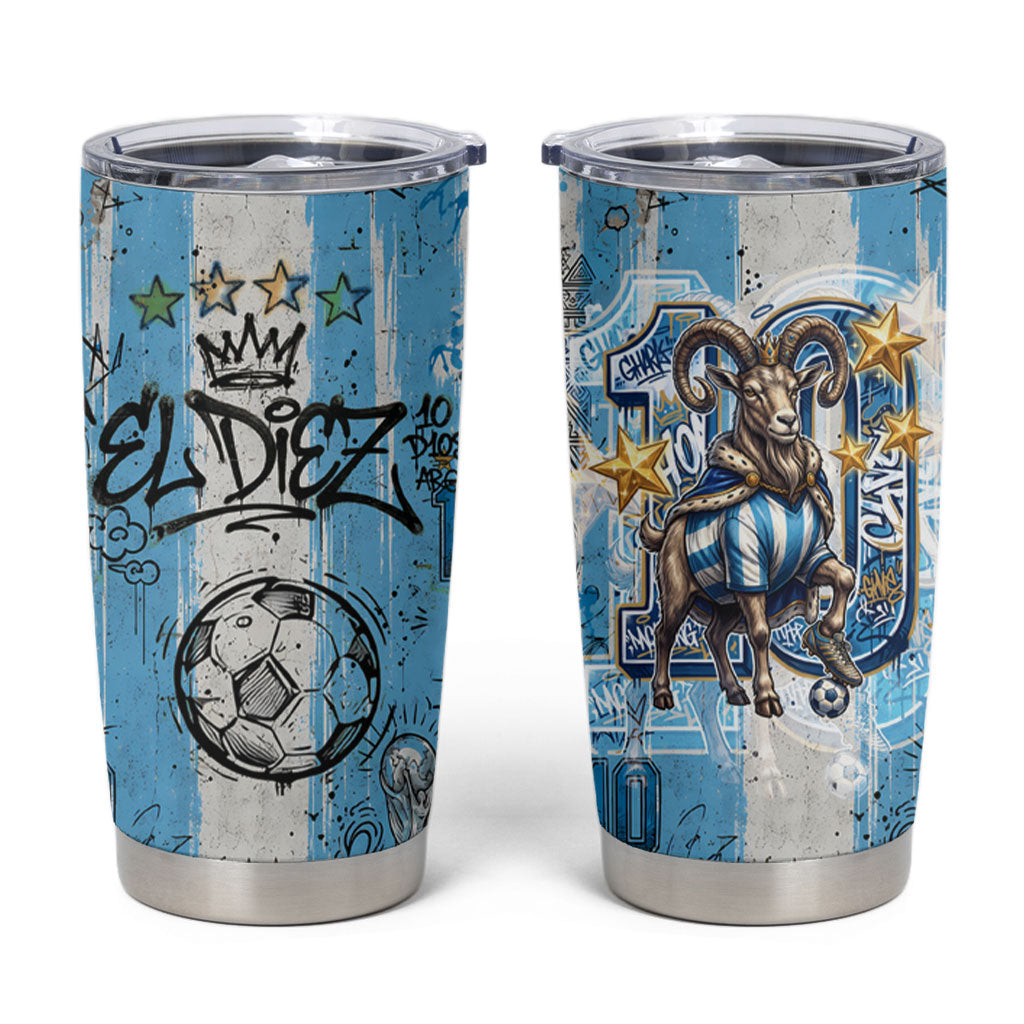 El Diez Argentina GOAT 10 Football Tumbler Cup Goat Mascot King Crown Graffiti Art